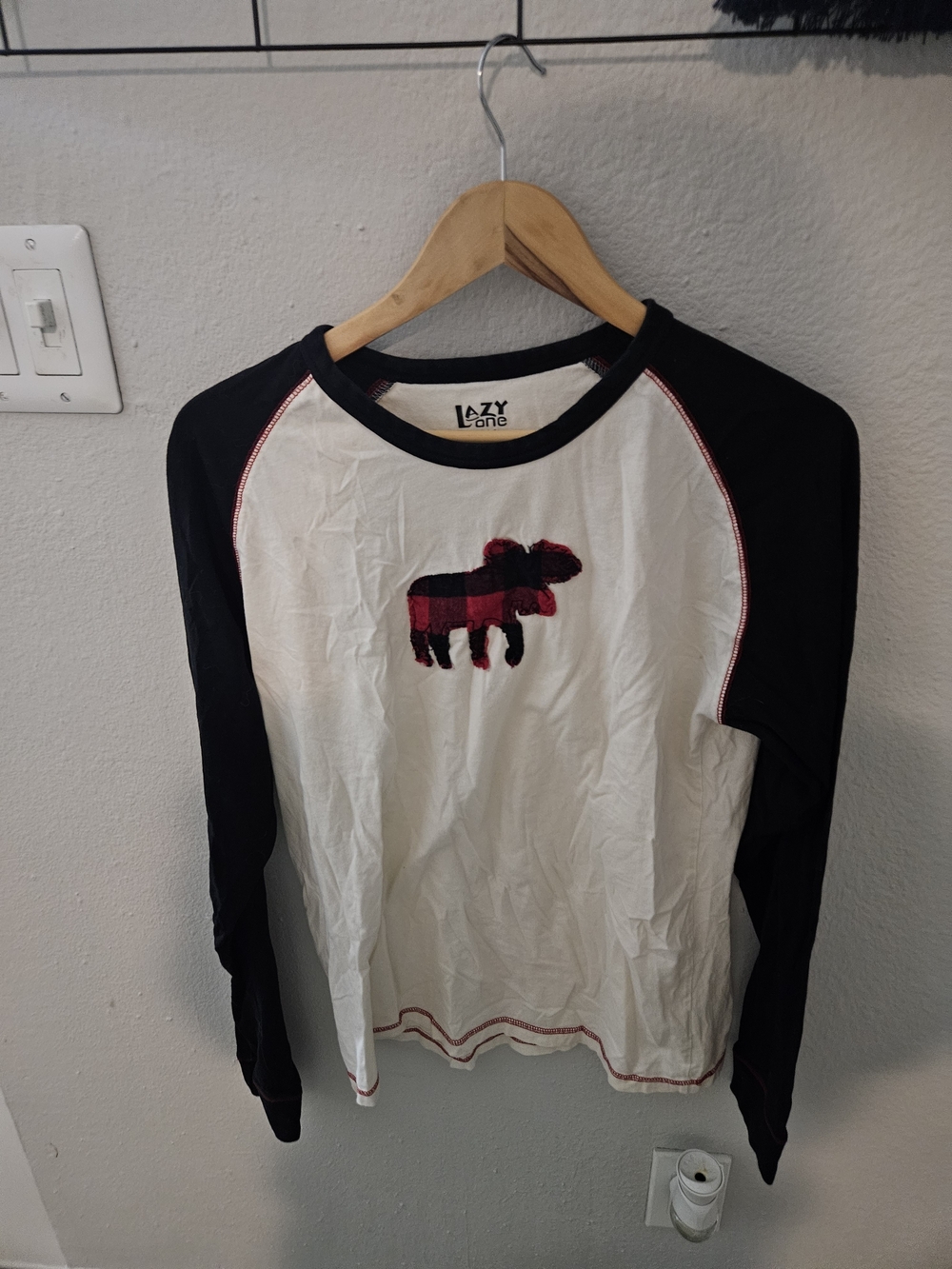 Lazy One White, Black & Red Raglan Moose Long Sleeve Tee